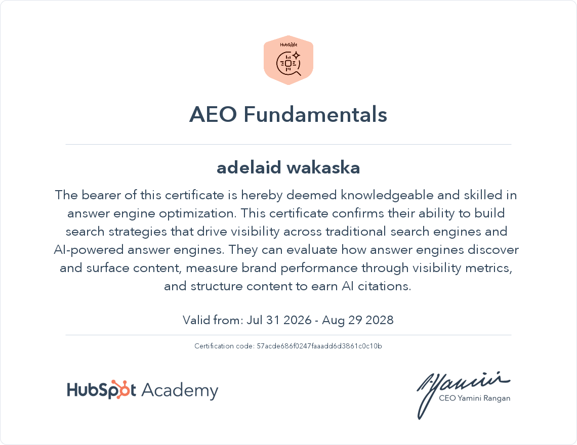 AEO Fundamentals Certified - Adelaid Wakaska